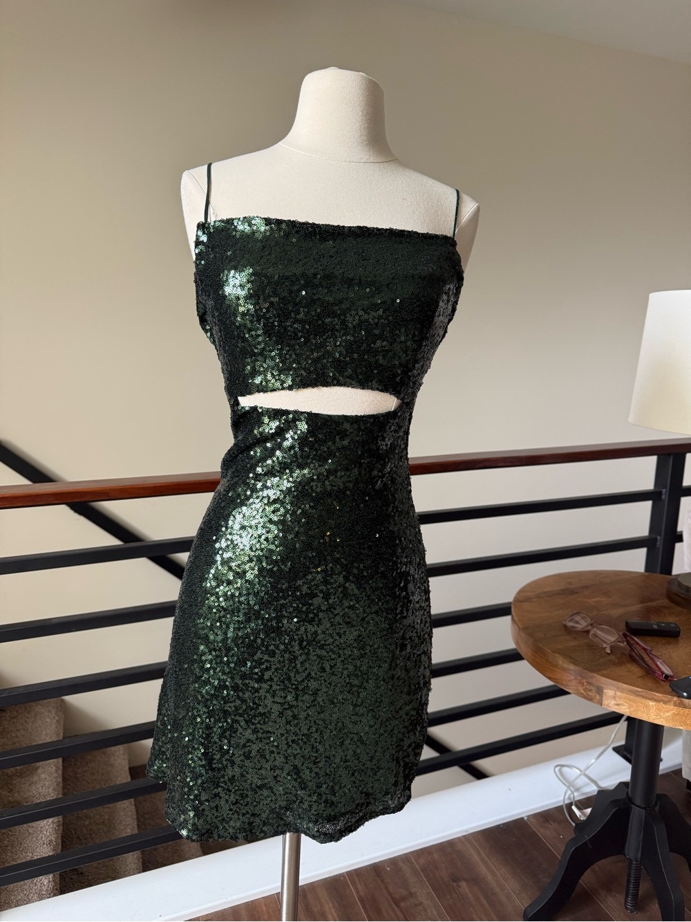 Altar’d State forest green sequin cutout homecoming dress S